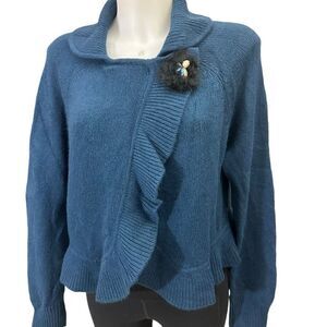Cynthia Steffe Blue green  100% cashmere‎ Crossover cardigan sweater womens XL